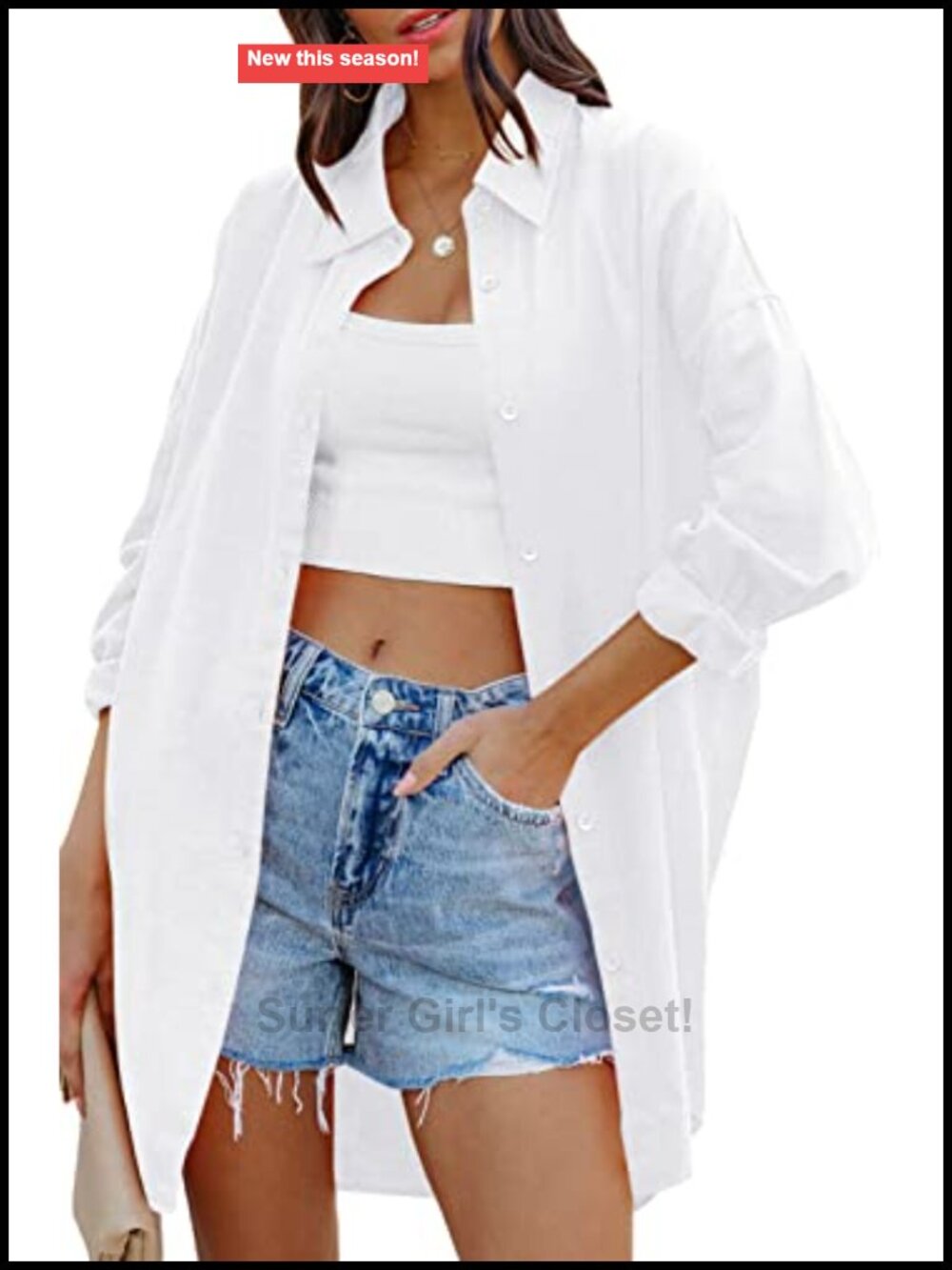 Oversized Button Down Shirt Womens Long Sleeve Cotton Blouse with Pockets